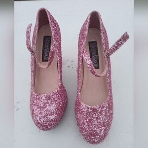 Mary Jane-50G Pump Shoes, Baby Pink Glitter